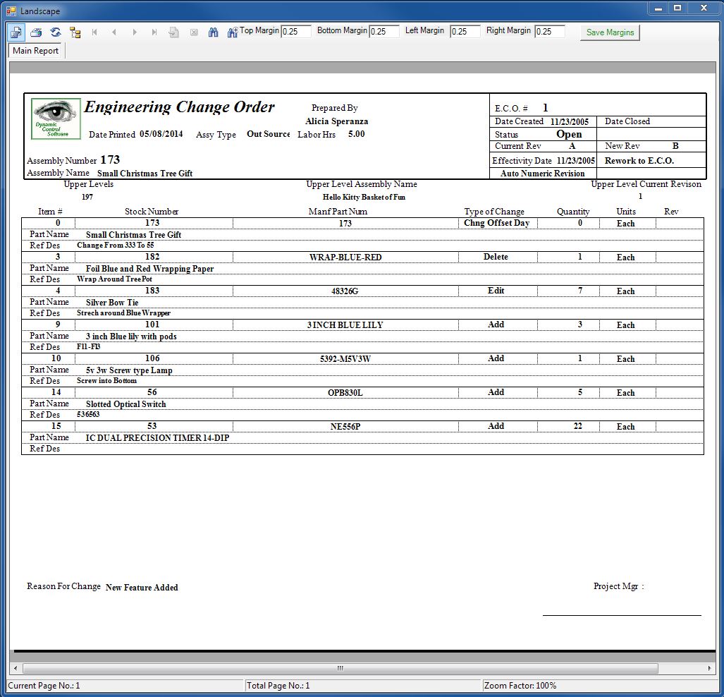 Manufacturing Engineering Change Order Report