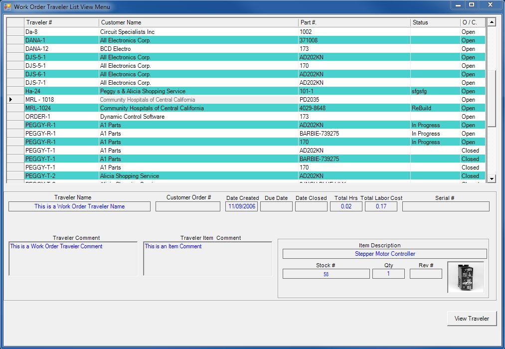 Work Order Traveler List View