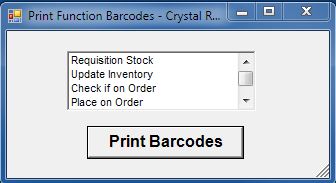 Print Inventory Function Barcodes Screen