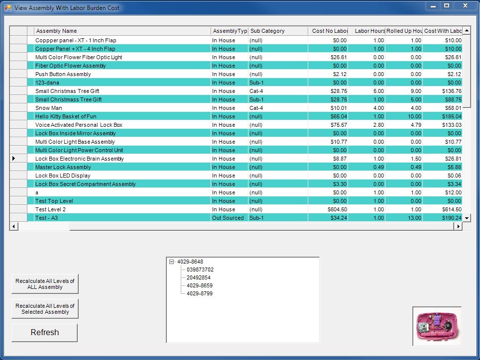 Assembly Burden Cost Screen