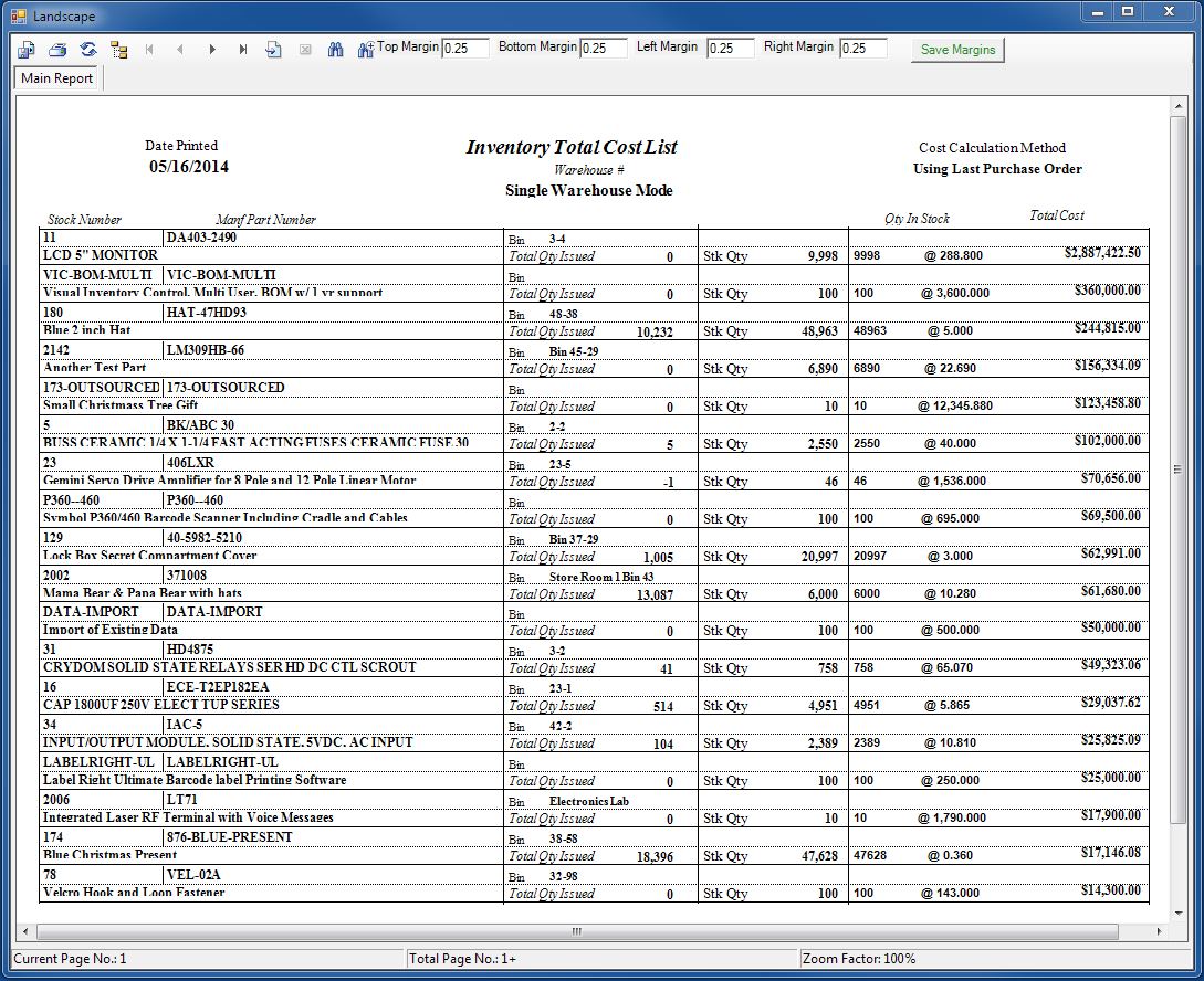 Calculate Inventory Cost Print Out