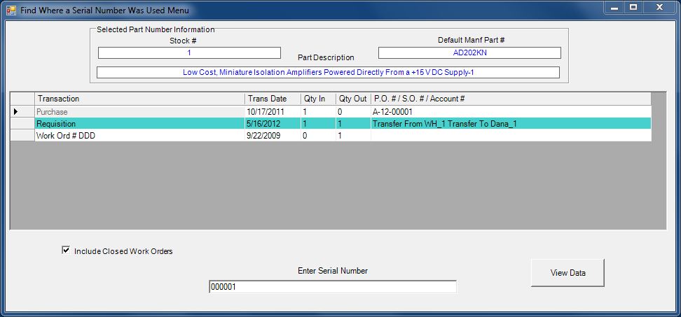 Find Serial Number Usage Screen