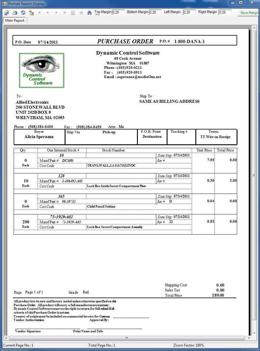 Inventory Packing List Printout