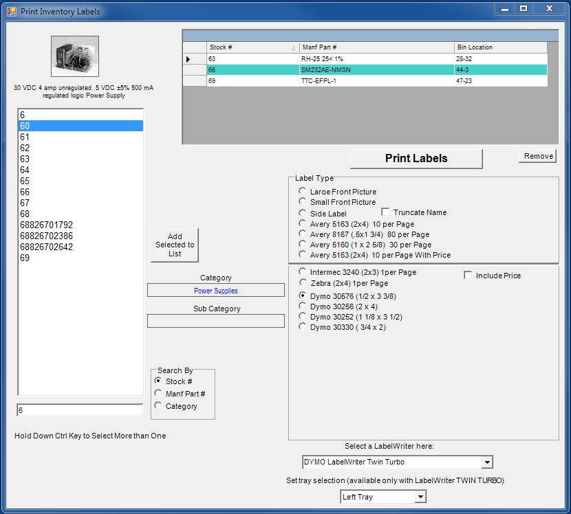 Print Inventory Barcode Labels