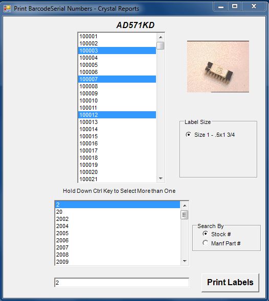 Barcode Serial Numbers Print Screen