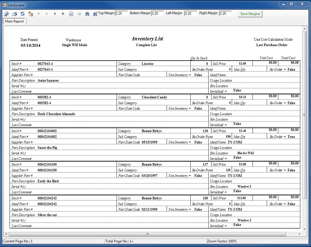 Print Inventory Report Type 1