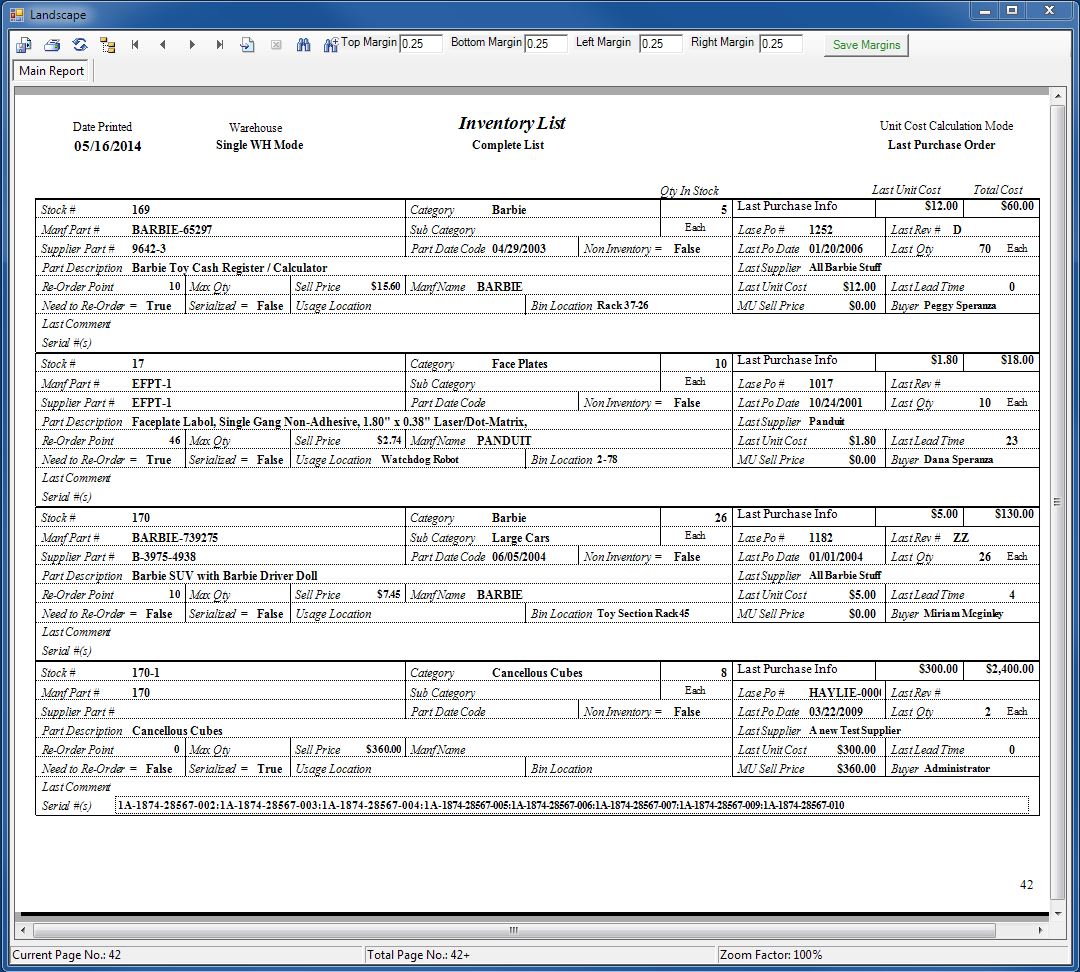 Print Inventory Report Type 2