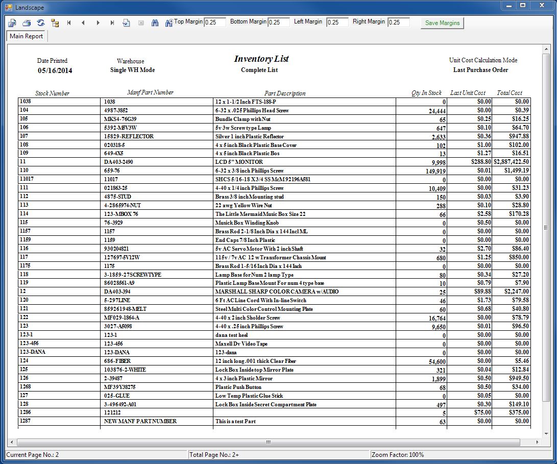 Print Inventory Report Type 4