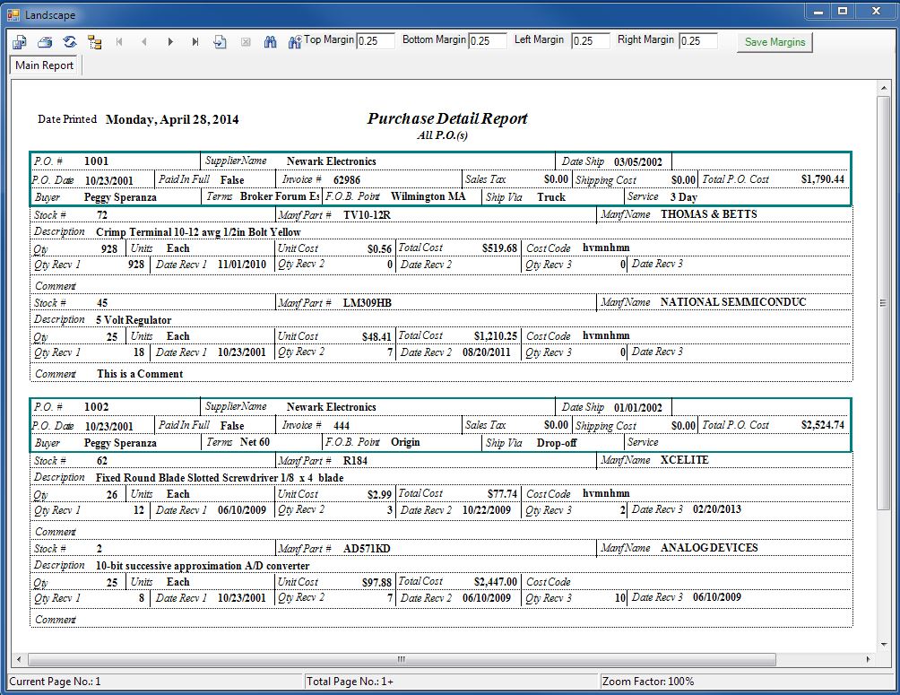 Purchase Order Report Hard Copy