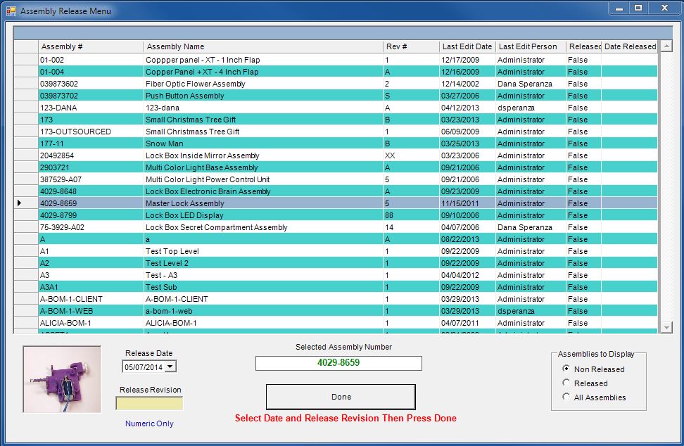 Release Assembly to Production Screen