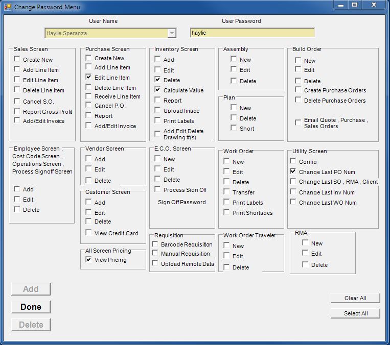 Inventory Software Passwords