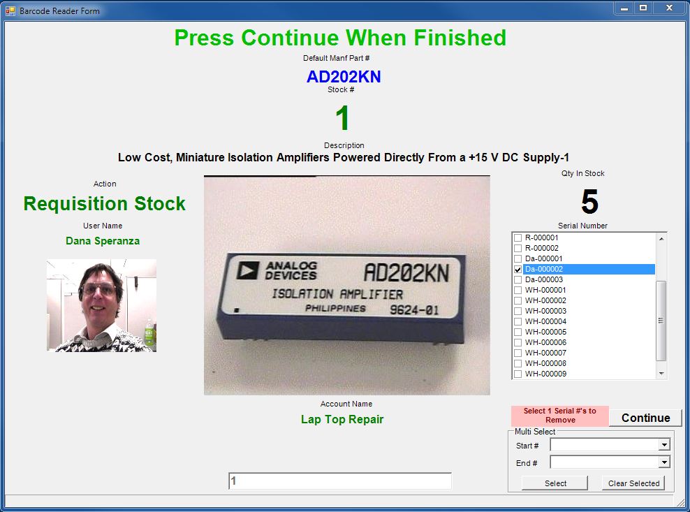 Stockroom Requisition Screen