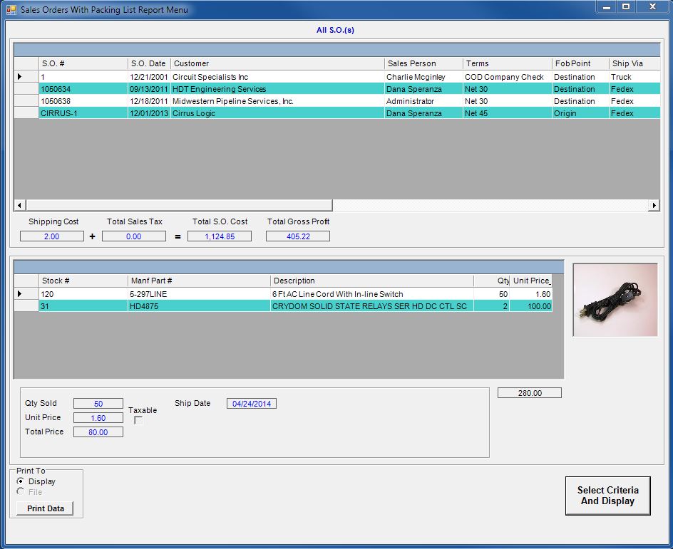 Sales Order Report With Packing List