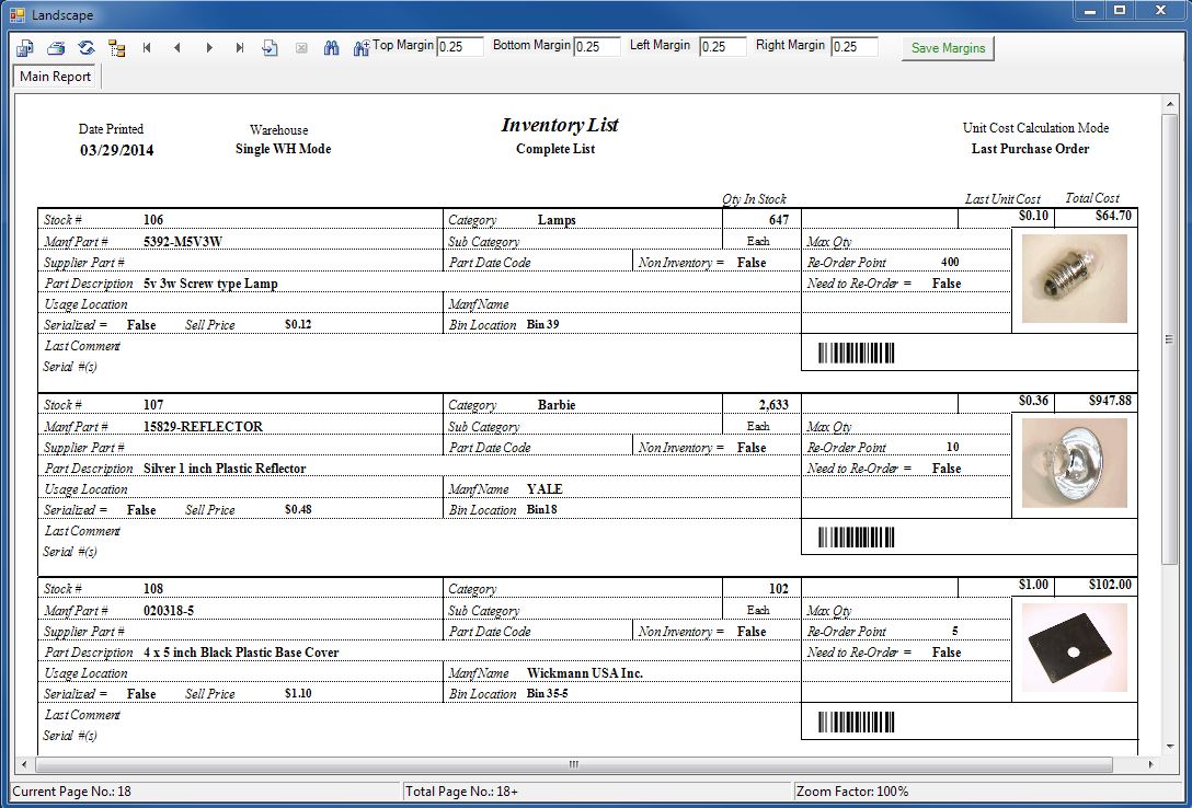 Hard Copy Inventory Report with Pictures