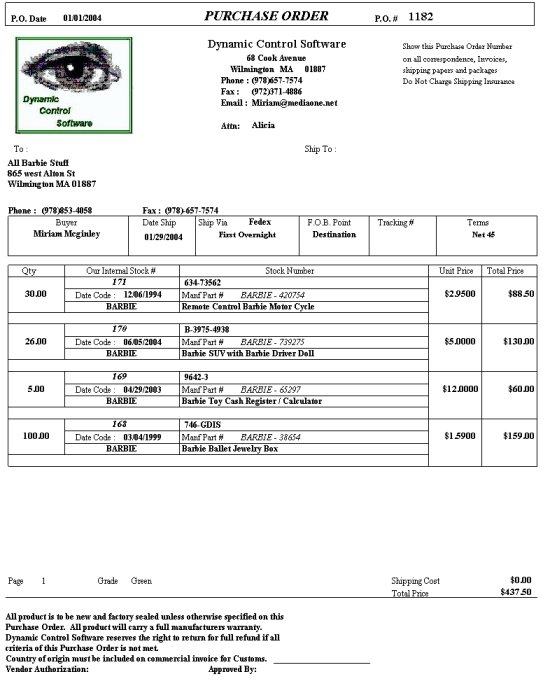 Purchase Order hard Copy